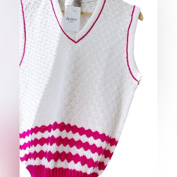 Vintage 90s Sears The Fashion Place Pink Striped Cableknit Vest - Picture 7 of 8